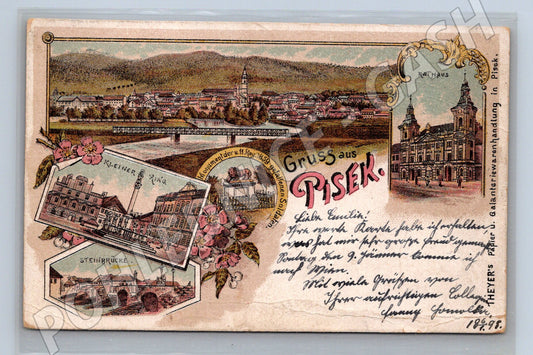 Pohlednice Písek 1898 kamenný most (M5331)