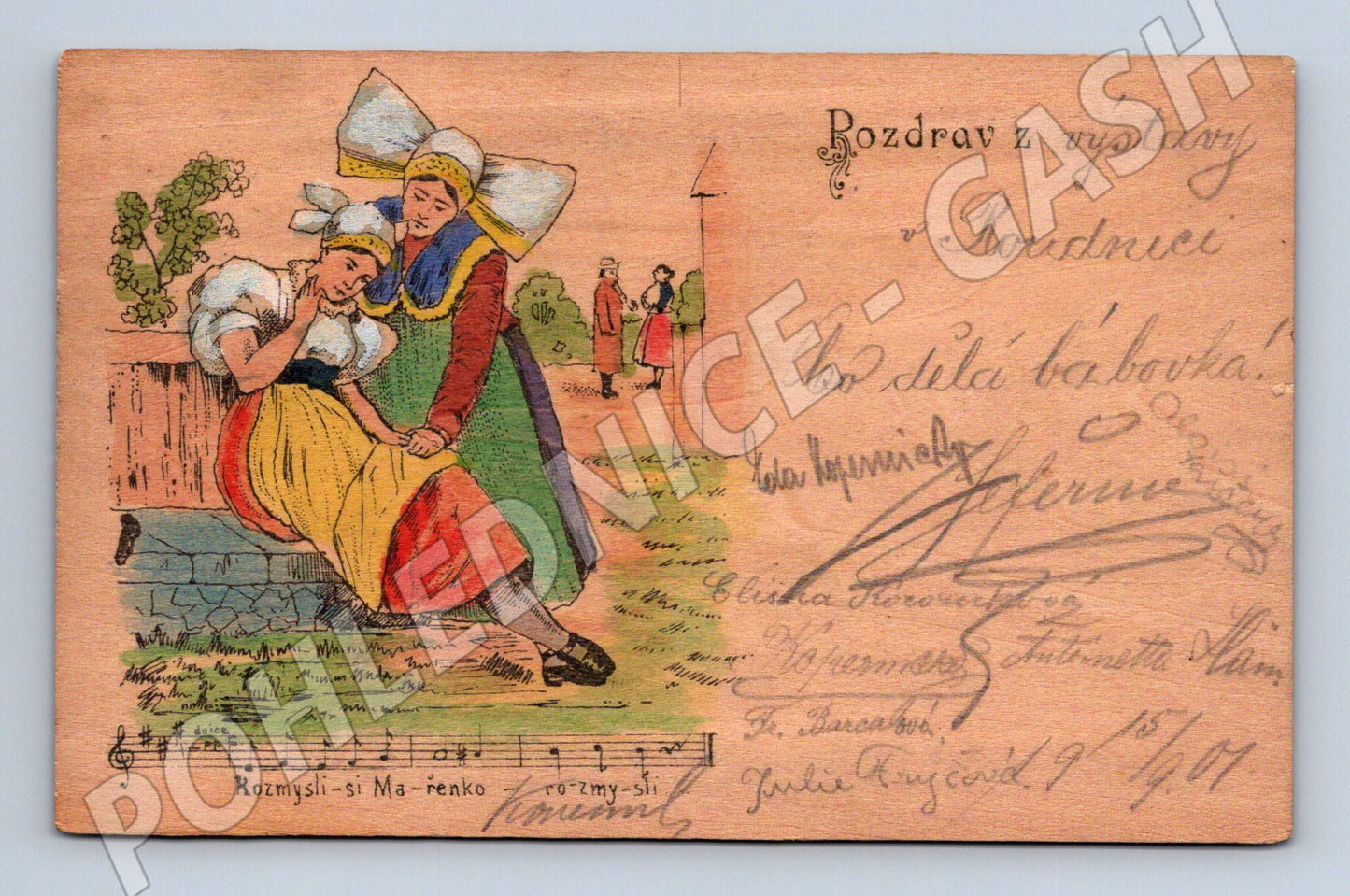 Postcard Czech costume Roudnice 1901 (M5338)