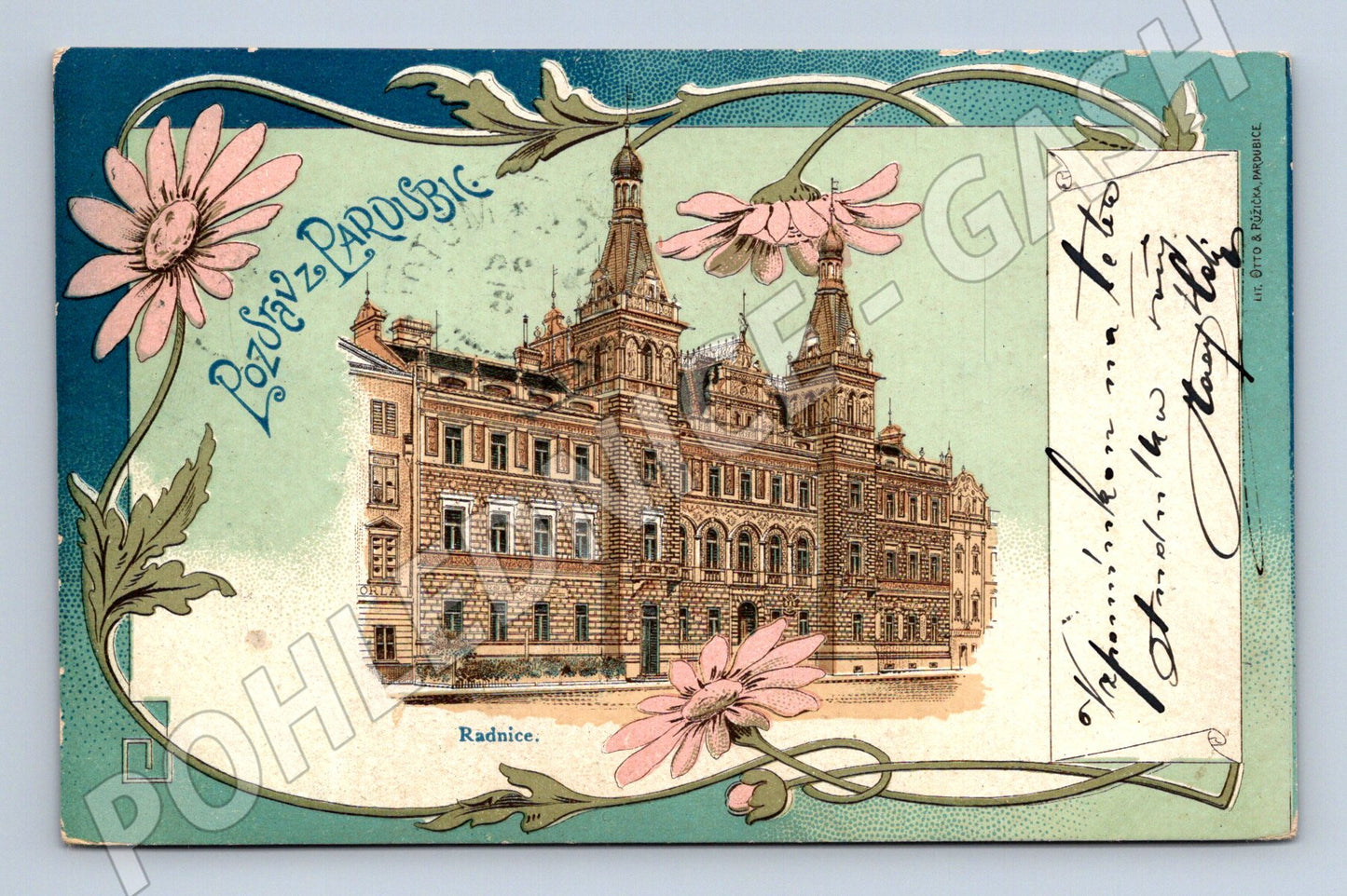 Postcard Pardubice town hall lithography (M5341)