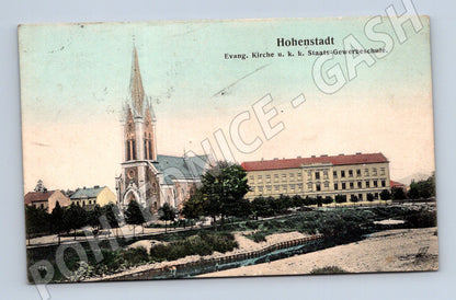 Pohlednice Hohenstadt Zábřeh kostel a škola (M5350)