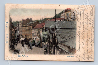 Postcard Karlovy Vary Marktplatz historical (M5356)