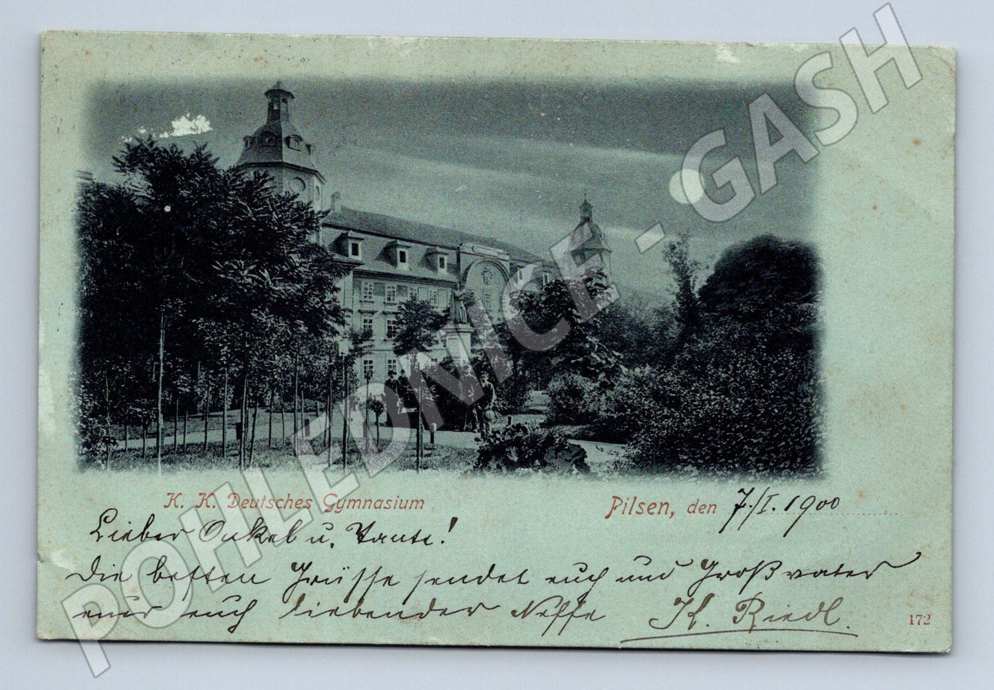 Postcard Pilsen Deutsches Gymnasium 1900 (M5357)