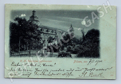 Postcard Pilsen Deutsches Gymnasium 1900 (M5357)