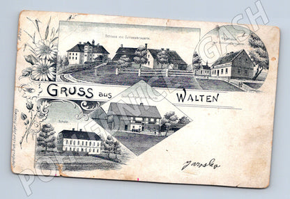 Postcard Walten Bohemia school and castle (M5362)