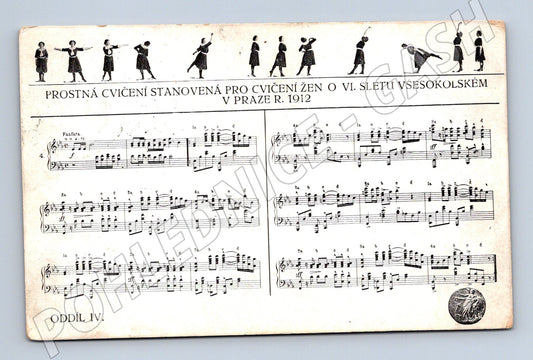 Pohlednice VI slet Praha 1912 ženy noty (M5387)