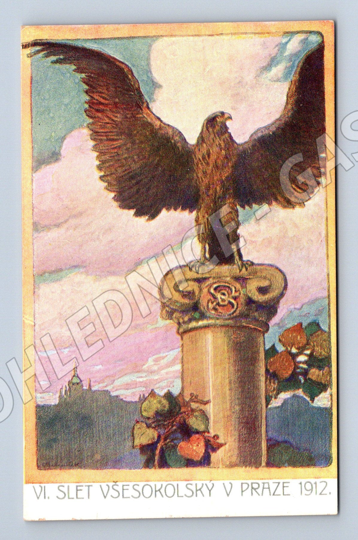 Pohlednice VI slet Praha 1912 orel sloup (M5388)