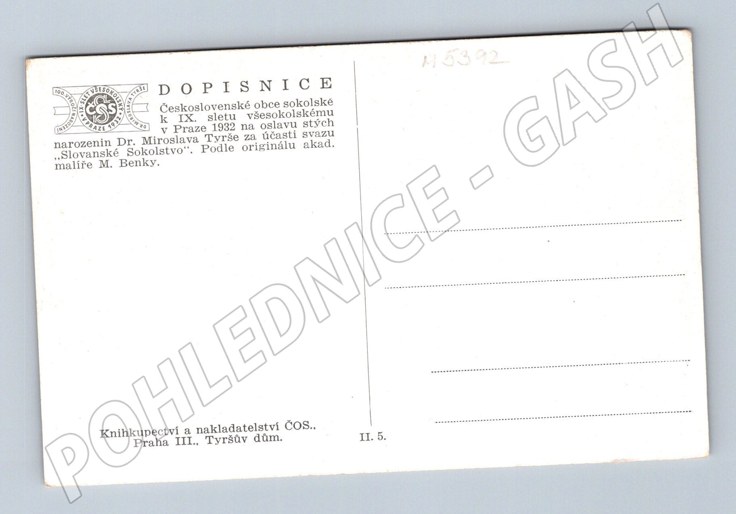 Pohlednice IX slet Praha 1932 Tyrš Benka (M5392)