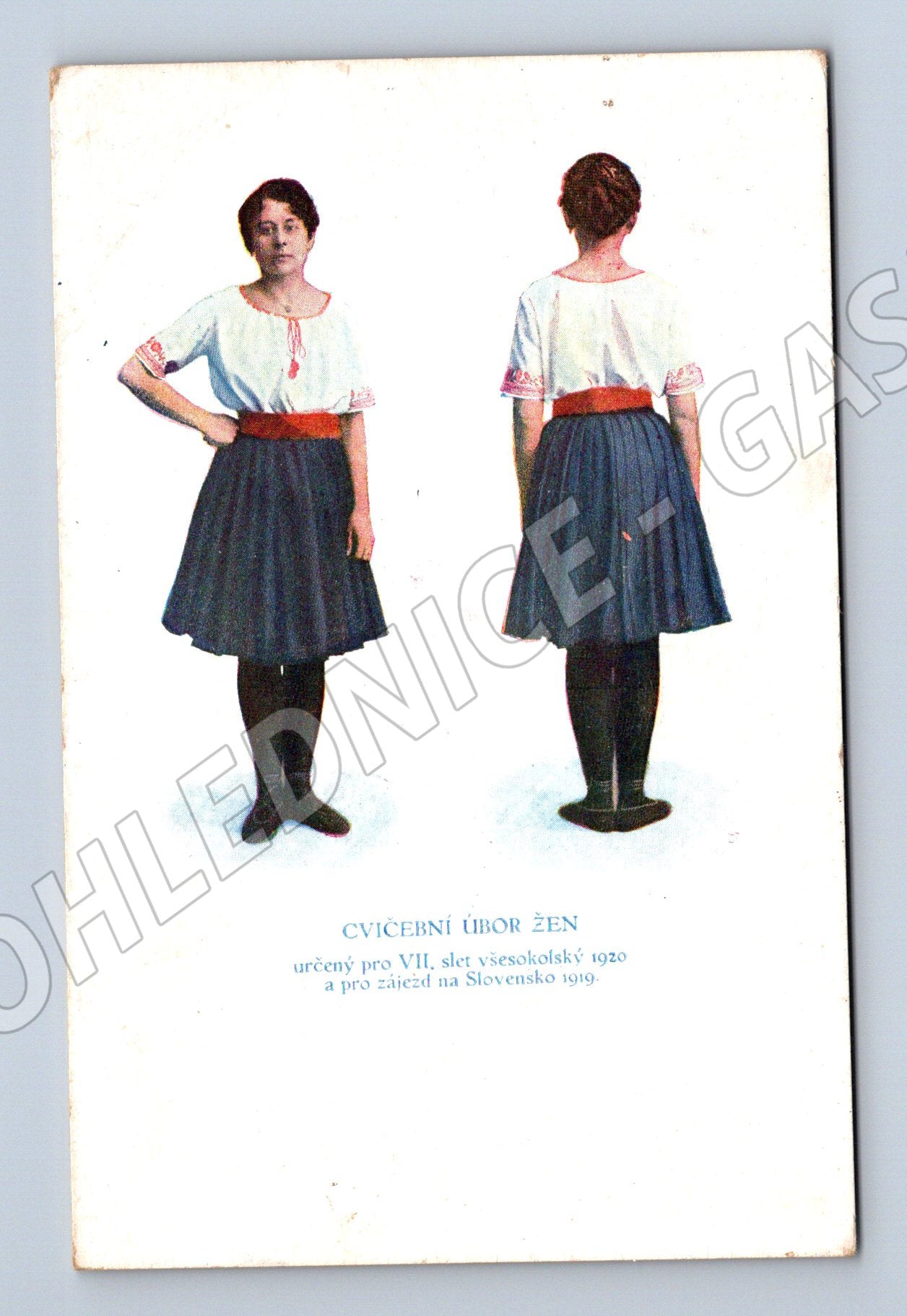 Pohlednice slet 1920 cvičební úbor žen etno motiv (M5401)
