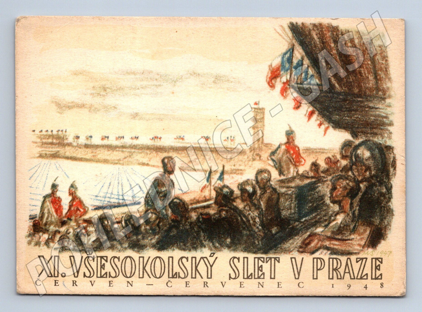 Pohlednice XI slet Praha 1948 barevná neprošlá (M5402)