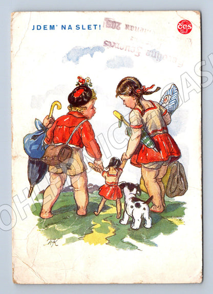 Pohlednice Jdem na slet 1938 Fischerová Kvěchová (M5407)