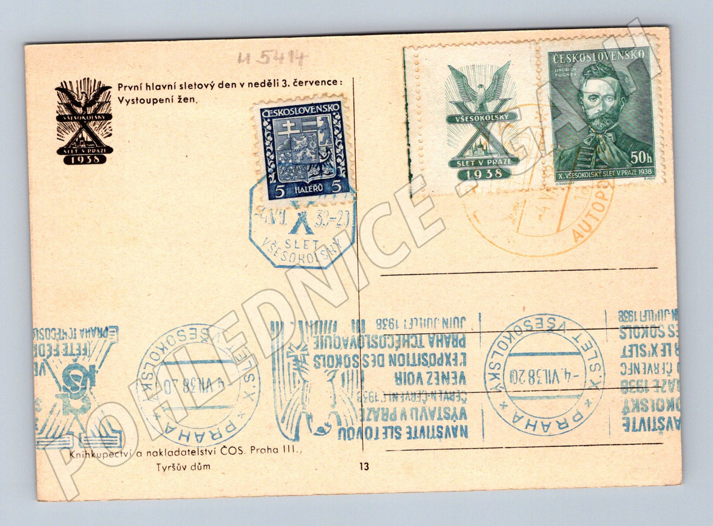 Pohlednice slet Praha 1938 ženy razítka (M5414)