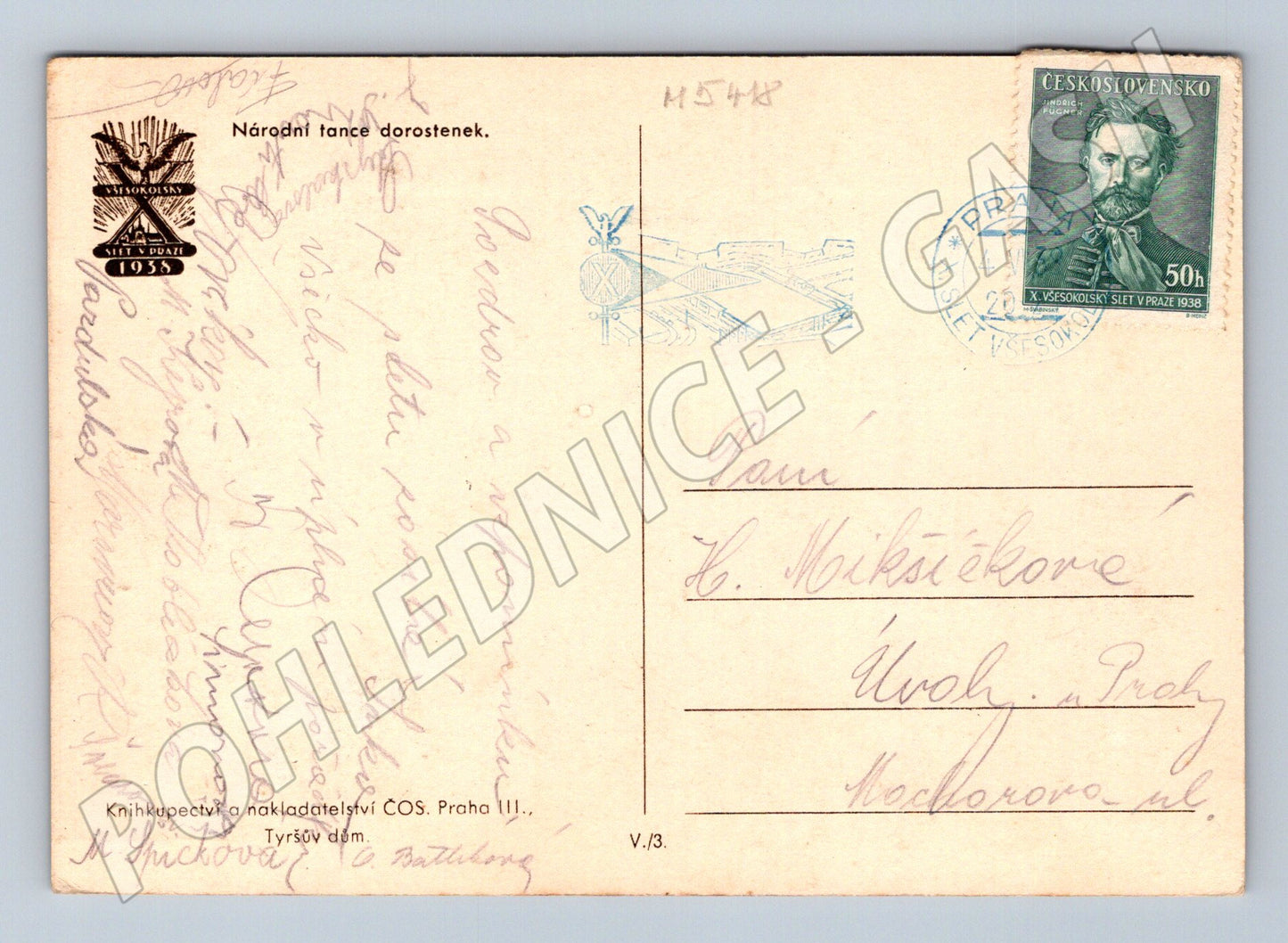 Pohlednice slet Praha 1938 národní tanec dorostenek (M5418)