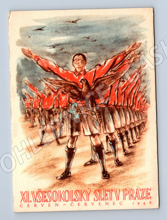 Pohlednice XI slet Praha 1948 malý formát (M5427)