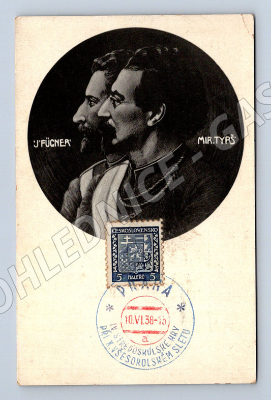 Pohlednice Fügner Tyrš Sokol 1938 se známkou (M5429)