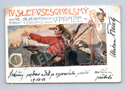 Pohlednice IV slet Praha 1907 prošlá (M5459)