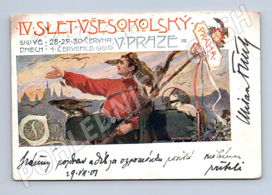 Pohlednice IV slet Praha 1907 prošlá (M5459)