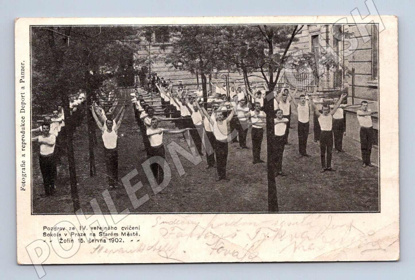 Pohlednice Sokol Žofín Praha 1902 cvičení (M5461)