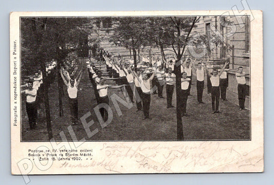 Pohlednice Sokol Žofín Praha 1902 cvičení (M5461)