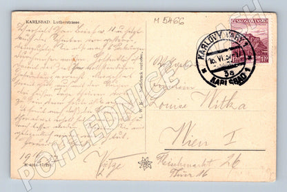 Pohlednice Karlovy Vary Lutherstrasse 1938 historická (M5466)