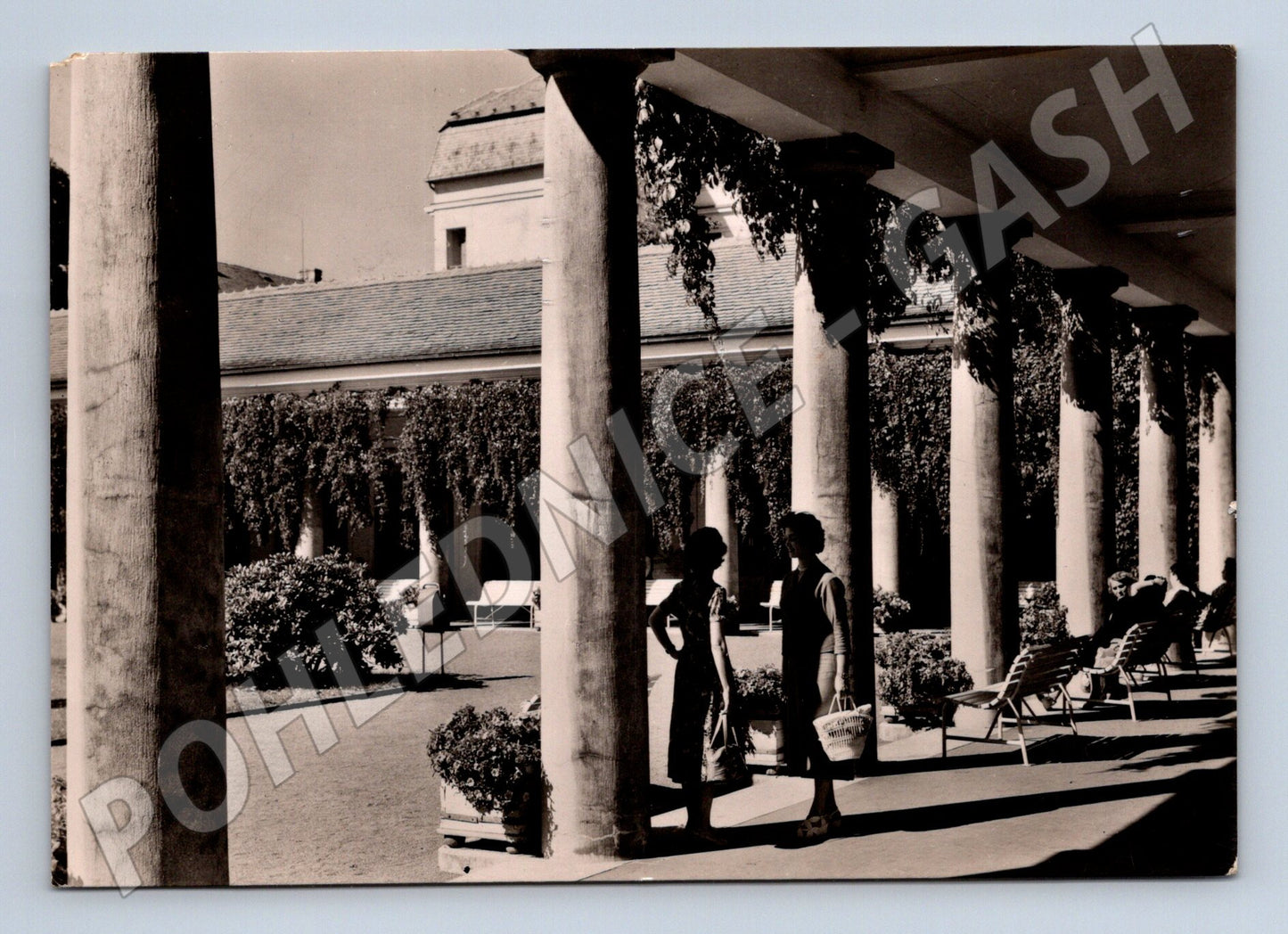 Postcard Františkovy Lázně Colonnade black and white (M5470)