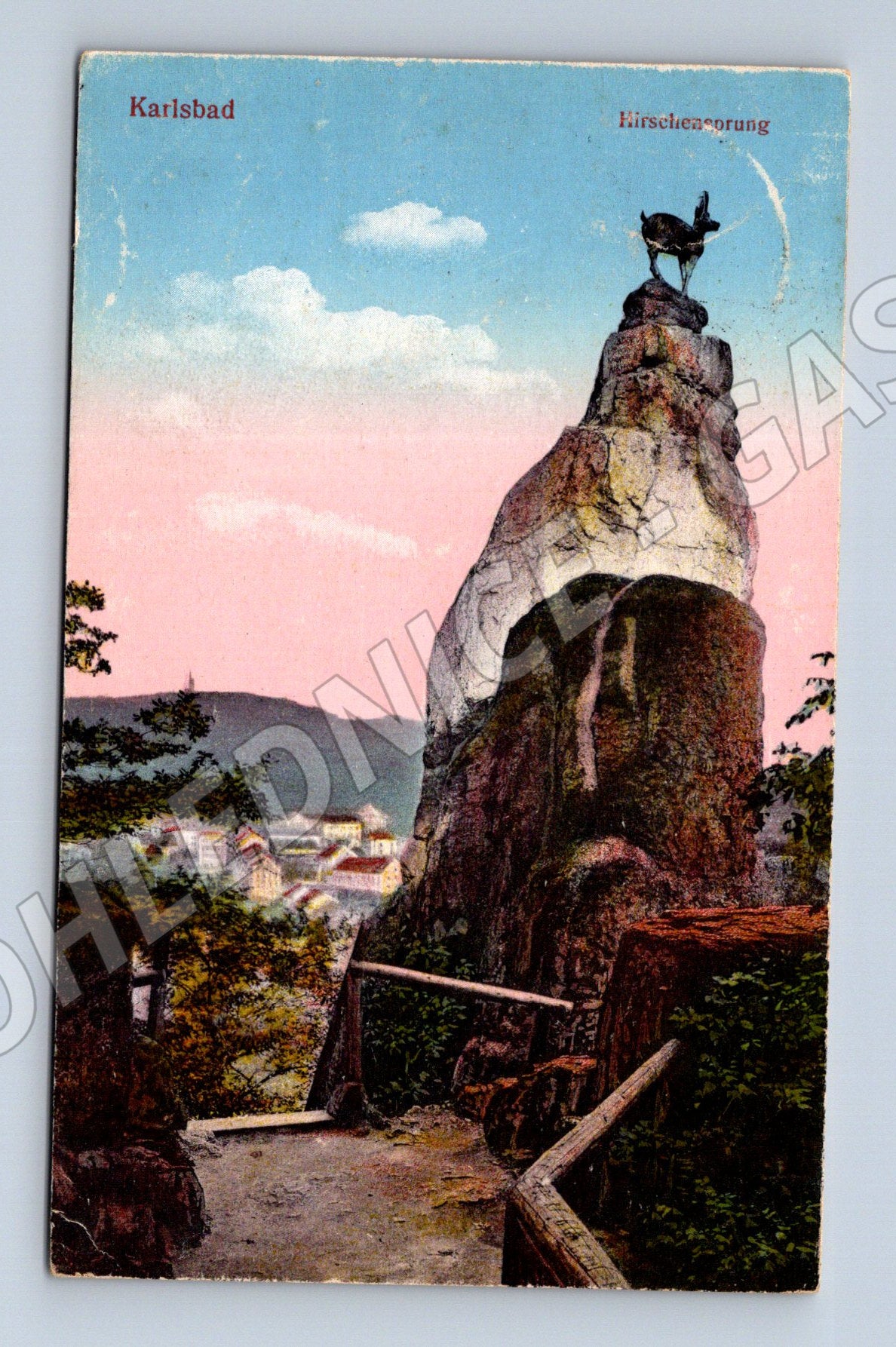 Postcard Karlovy Vary Deer Jump colored (M5493)