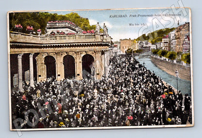 Postcard Karlovy Vary promenade at the Mill Colonnade (M5505)