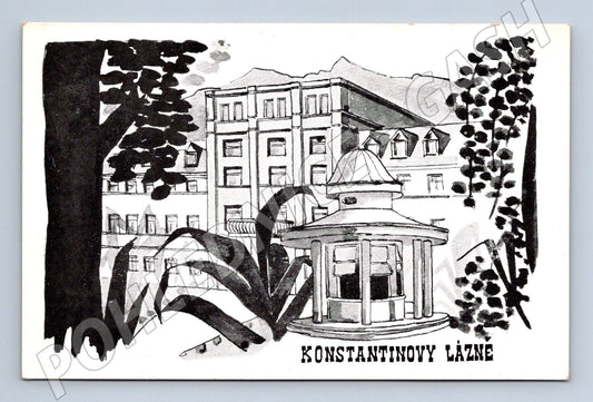 Pohlednice Konstantinovy Lázně kresba kolonády (M5511)