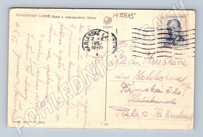 Postcard Marianske Lazne Hotel Monty 1957 painted (M5515)
