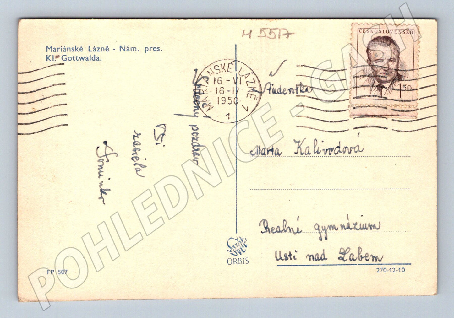 Postcard Marianske Lazne President Gottwald Square (M5517)