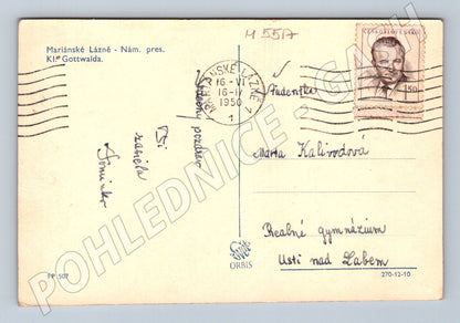 Postcard Marianske Lazne President Gottwald Square (M5517)