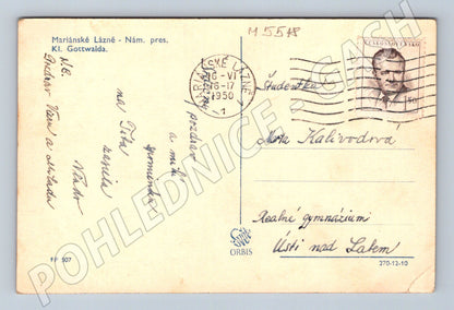 Pohlednice Mariánské Lázně náměstí K Gottwalda 1950 (M5518)