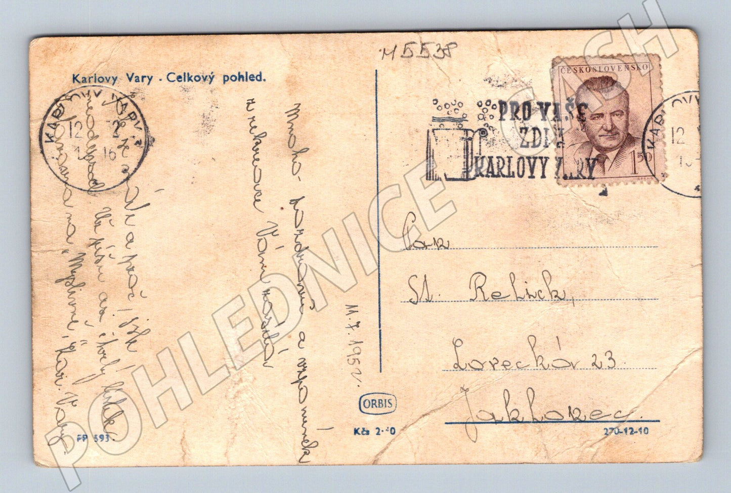 Postcard Karlovy Vary general view 1952 (M5538)
