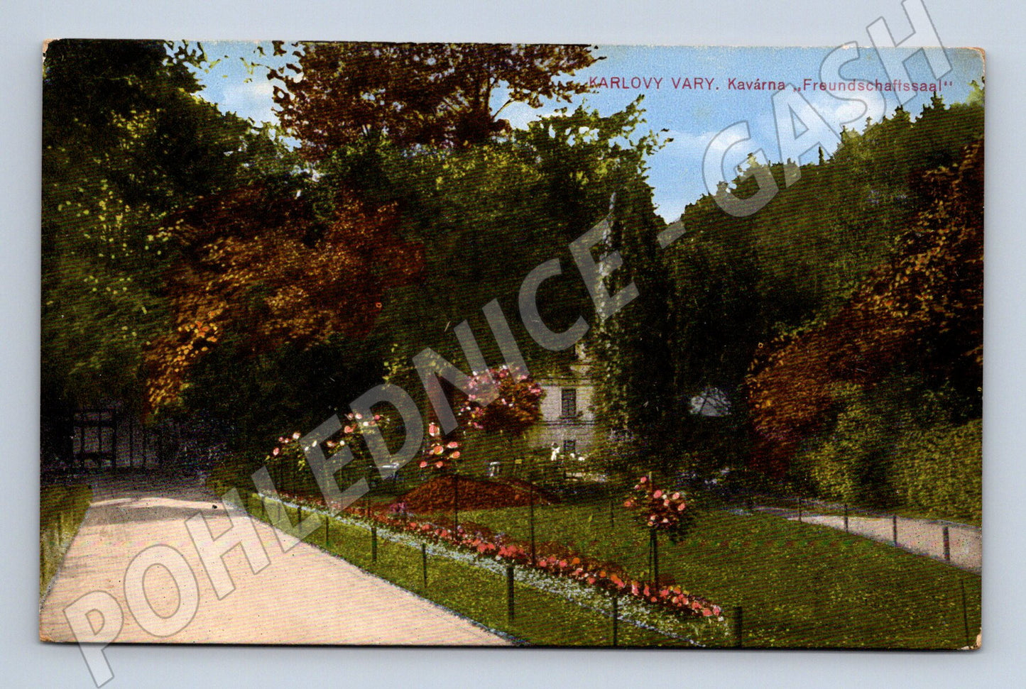 Pohlednice Karlovy Vary kavárna Freundschaftssaal kolorovaná (M5578)