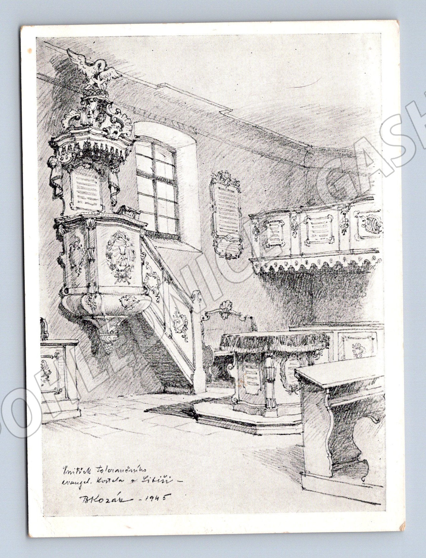 Postcard Libiš Church, historical (M5604)