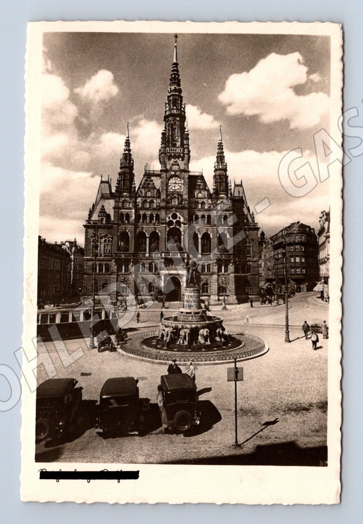 Postcard Liberec Town Hall and Square, historical (M5605)