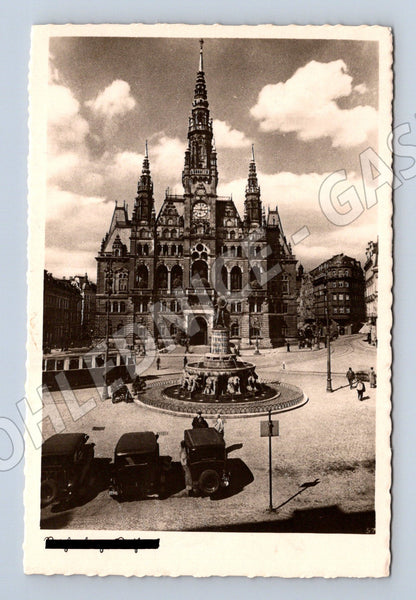 Postcard Liberec Town Hall and Square, historical (M5605)