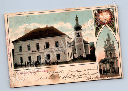 Pohlednice Velké Opatovice škola kostel kaple (M5626)