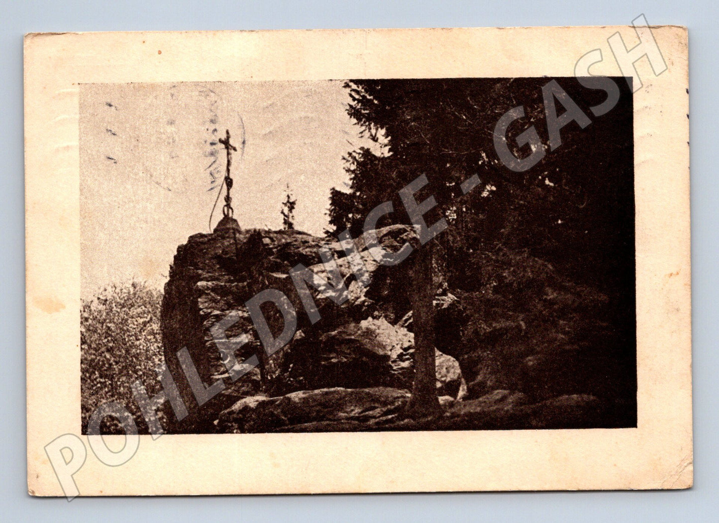 Postcard Křemešník Rockery with a cross, historical (M5628)