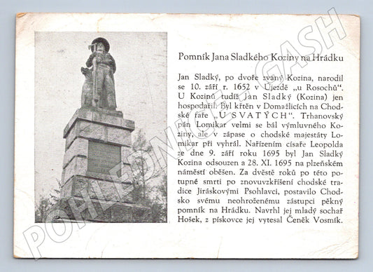 Pohlednice Pomník Jana Sladkého Koziny Hrádek (M5629)