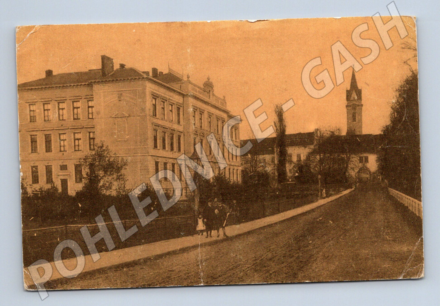 Postcard Třeboň boys' school and gate (M5630)