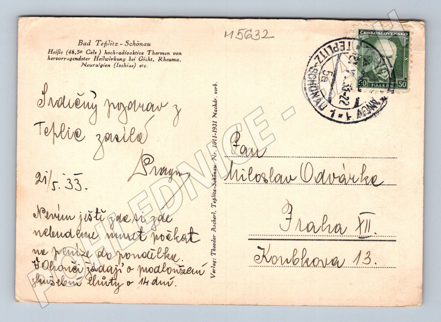 Postcard Teplice historical 1933 (M5632)