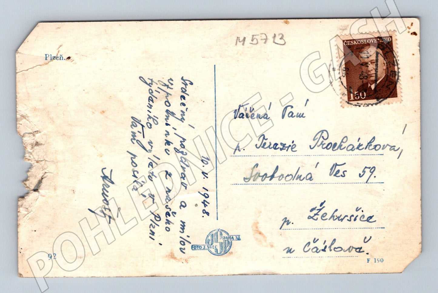 Postcard Pilsen historical 1948 (M5713)