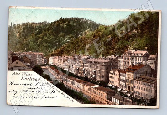 Postcard Karlovy Vary Alte Wiese historical (M5717)
