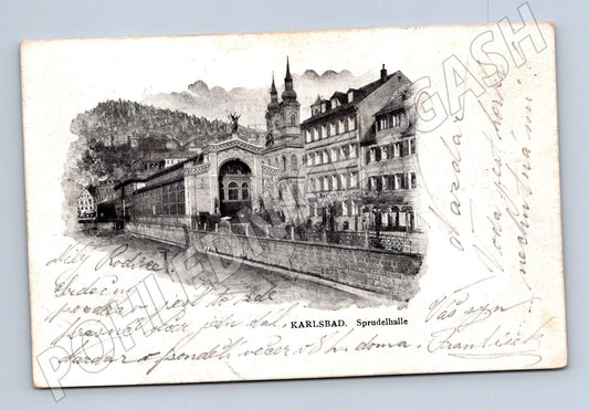 Postcard Karlovy Vary Sprudelhalle historical (M5726)