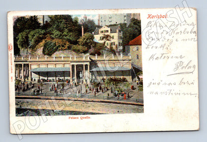 Postcard Karlovy Vary Felsen Quelle colored (M5727)