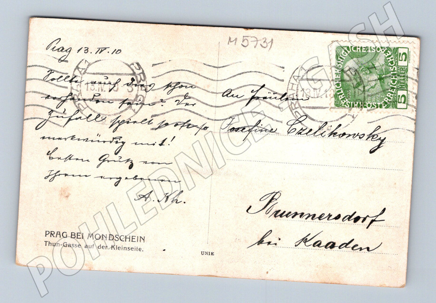 Postcard Prague Thunovská Street Moonlight (M5731)