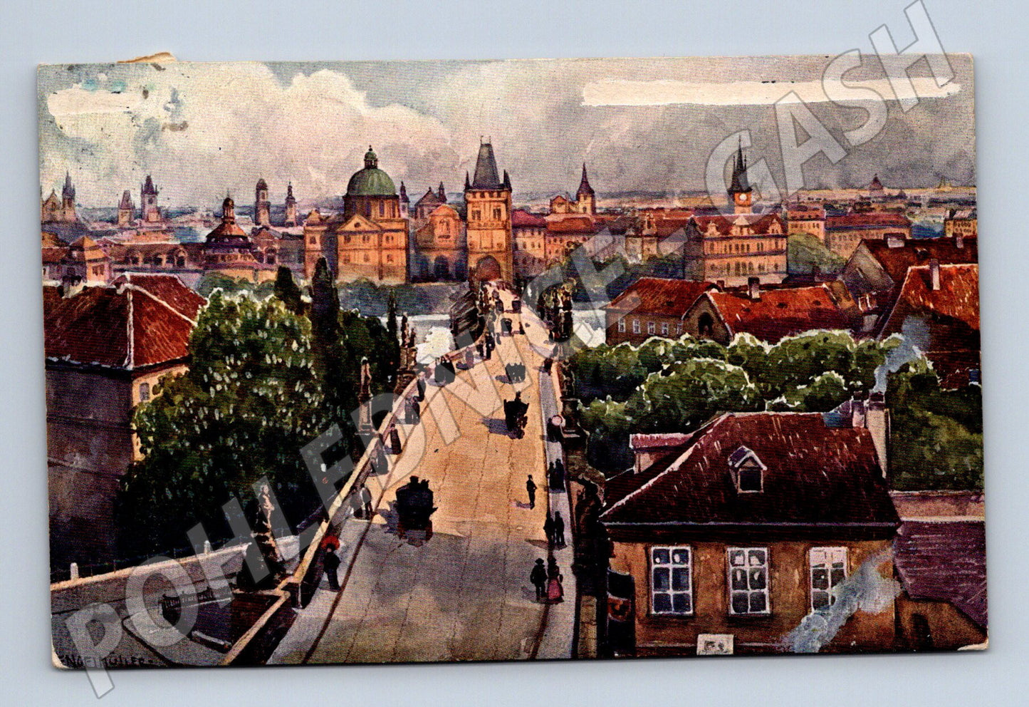 Postcard Prague Charles Bridge and Hradčany historical (M5733)