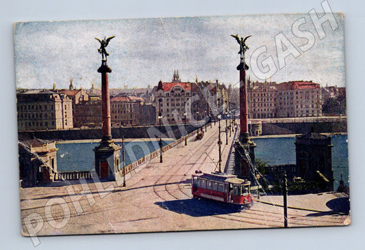 Postcard Prague Svatopluk Bridge with tram (M5737)