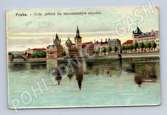 Postcard Prague general view of the Old Town mills (M5738)