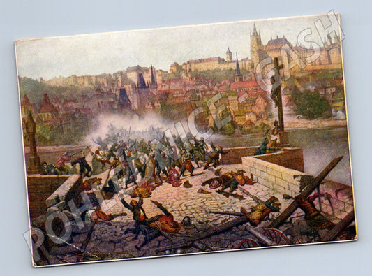 Postcard Prague fight with the Swedes on Charles Bridge (M5742)